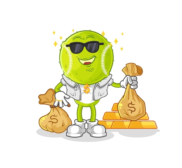 Tennis ball rich character cartoon mascot vector