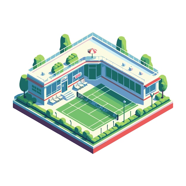 tennis court flat vector design with detailed isometric style