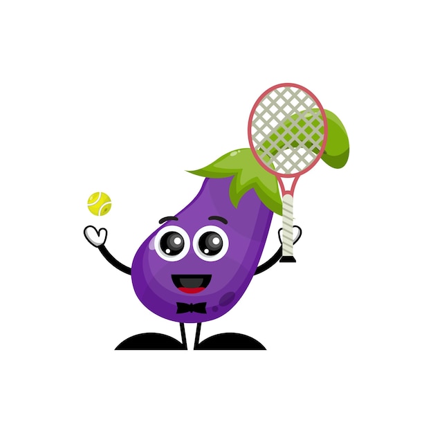 tennis eggplant character cute logo