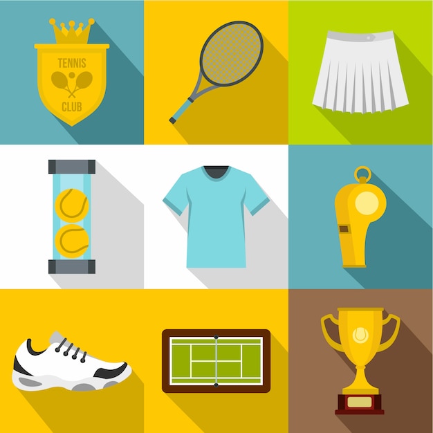 Tennis icon set, flat style