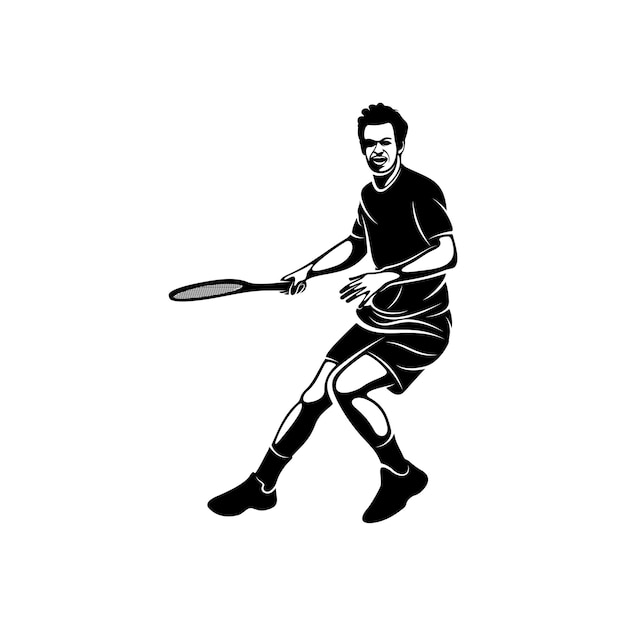 Tennis player stylized logo vector template Illustration symbol Silhouette design