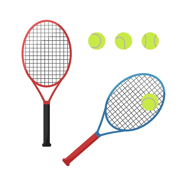 Tennis racket and balls isolated Tennis equipment on white background Vector set of sports elements Flat illustration