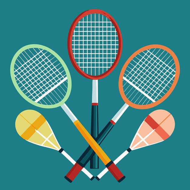 Vector tennis racket collection a variety of colors and designs