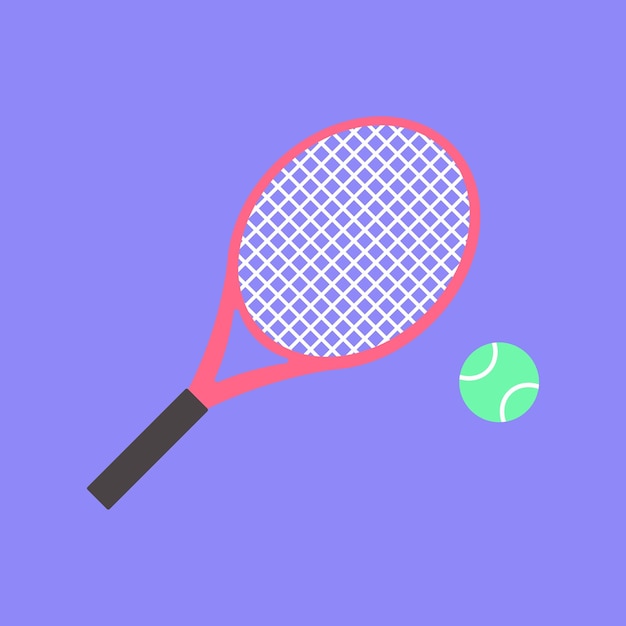 Tennis racket with a tennis ball on a tennis court isolated on purple background vector and illustration