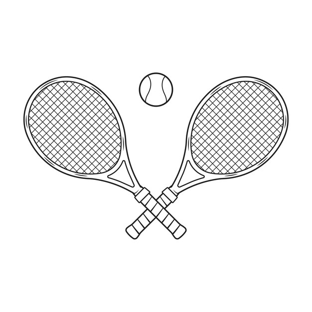 Vector tennis rackets and ball drawing tennis logo crossed tennis rackets outlne vector illustration