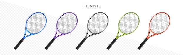 Tennis rackets vector realistic illustration Sports equipment icons Badminton rackets set