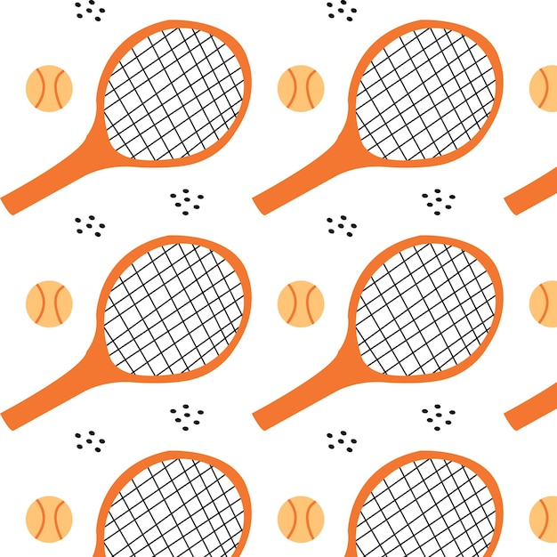 Tennis racquets championship tournament seamless pattern in doodle style