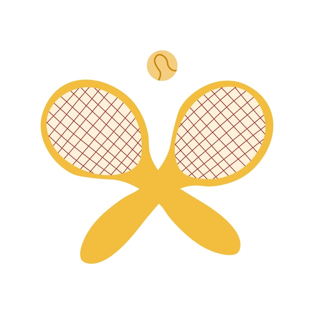 Tennis wooden racquets crossed with ball Yellow plastic racquets for tennis leisure and hobby