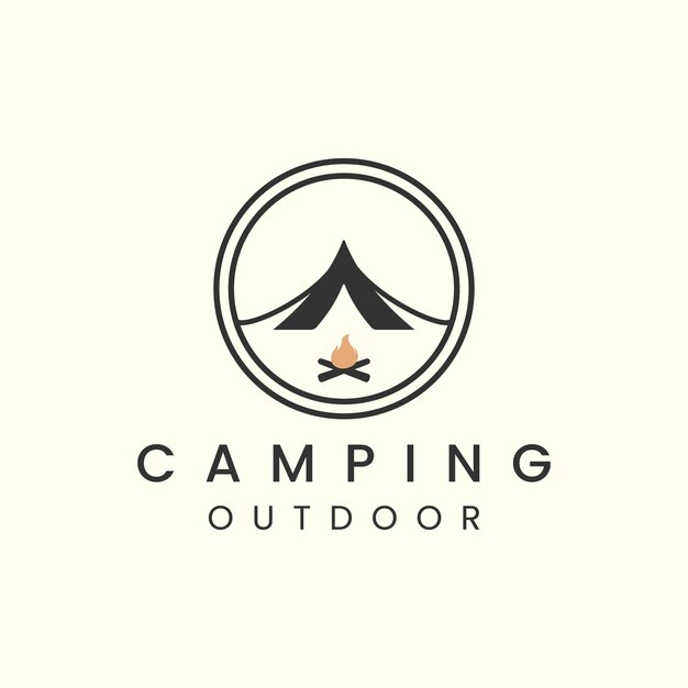 Tent and bonfire with vintage and emblem style logo vector illustration icon template design