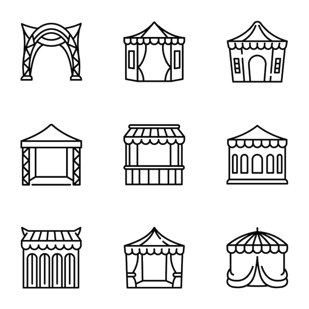 Tent icon set, outline style