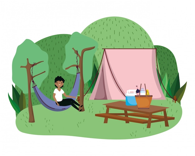 Tent and man cartoon