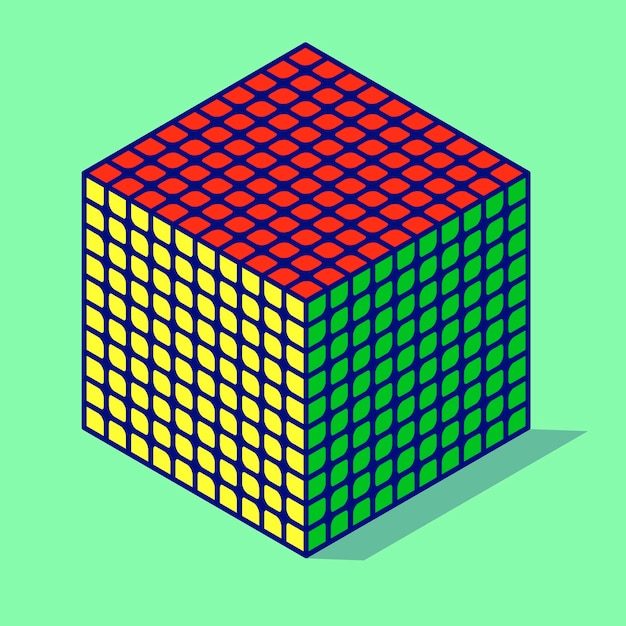 Vector tenth vibrant isometric rubiks cube vector illustration with bold colors and isolated