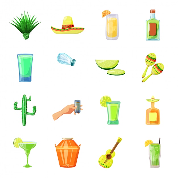 Tequila cartoon icon set