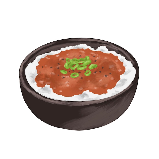 teriyaki glaze souce rice bowl painting menu illustration