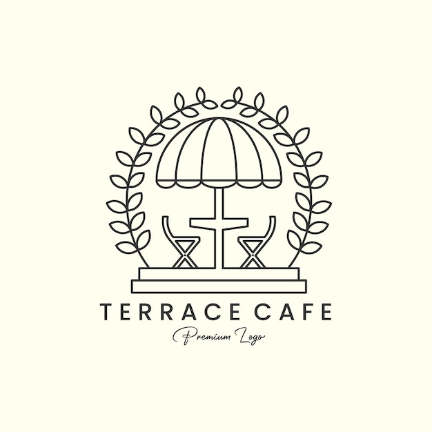 Terrace cafe emblem vintage line art logo icon illustration template vector design bar cafe line art logo