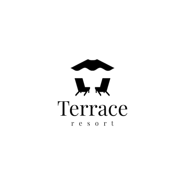 Terrace for resort hotel or cafe restaurant ocean logo vector design illustration