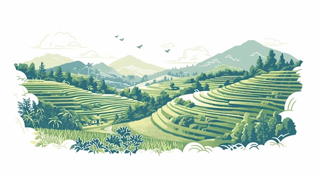 Terraced rice paddies in rural landscapes