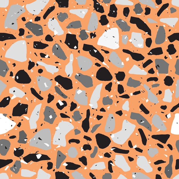 Terrazzo montley stones seamless pattern with colored rocks fractions vector illustration