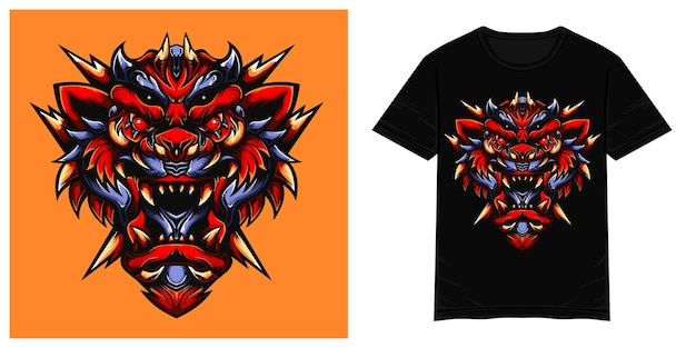 Terrible red tiger and sharp fangs vector tshirt illustration