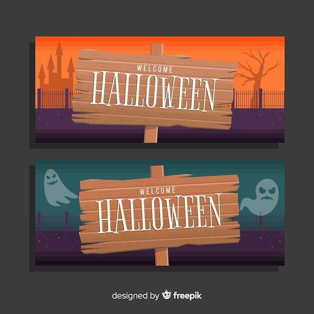 Vector terrirfic halloween banners with flat design