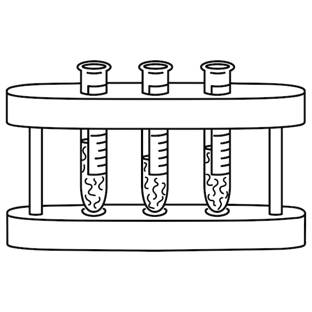 Test tube stand with test tubes with labels olutline icon line vector illustration