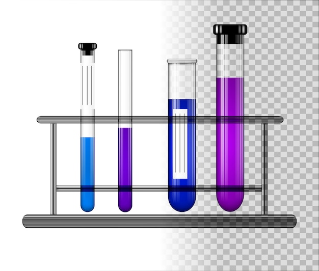 Test tubes with liquid on a glass stand. 