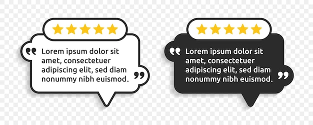 Testimonial review quote in speech bubble vector template.