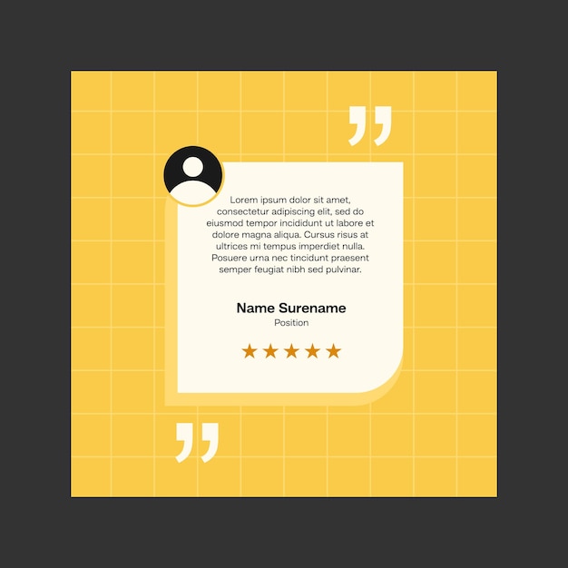 Testimonial review template design with star rating remark