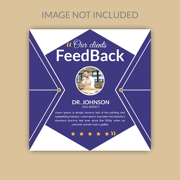 Vector testimonial review template with star rating remark