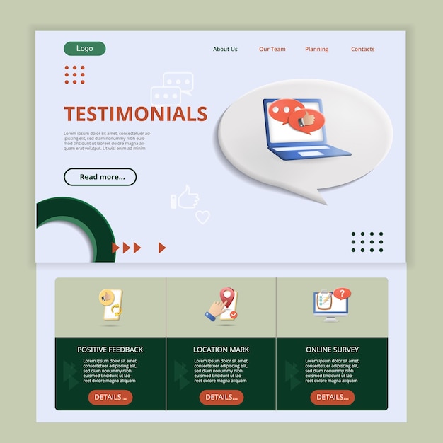 Testimonials flat landing page website template positive