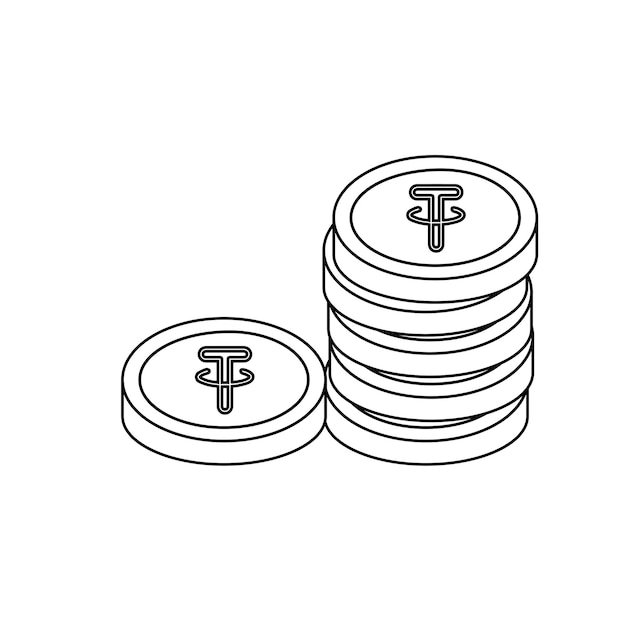 Tether isolated coin handful symbol in line style Vector illustration