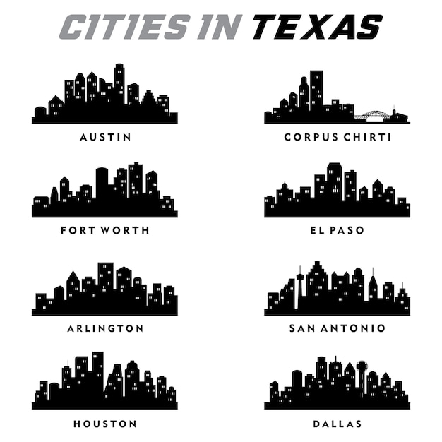 Texas Cities Silhouette 