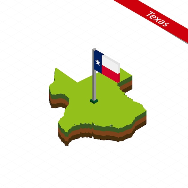 Vector texas isometric map and flag vector illustration