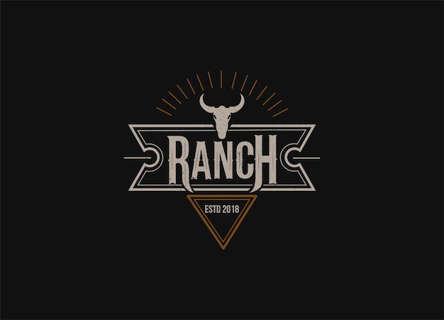 Texas Longhorn Cattle Vintage Label Logo Design