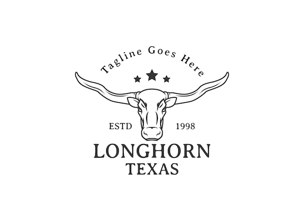 Vector texas longhorn, country western bull cattle vintage label logo design