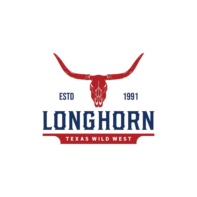 Texas Longhorn Cow Country Western Bull Cattle Vintage Label Logo Design for Family Countryside Farm