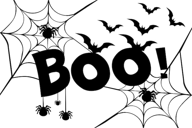 Text Boo Halloween background cartoon words with spider and bats