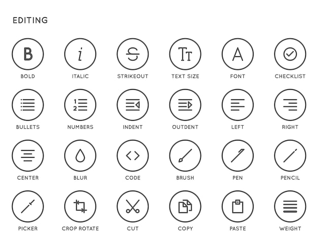 Text Editing User Interface UI Vector Icon Set High Quality Minimal Lined Icons for All Purposes