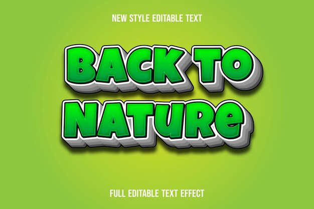 Text effect 3d back to nature color green and white gradient