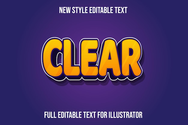 Text effect 3d clear color yellow and purple gradient