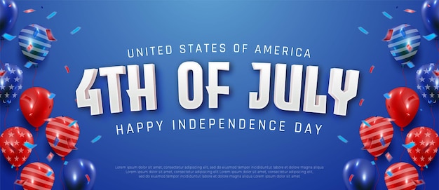 Text effect 4th of july happy independence day in blue background