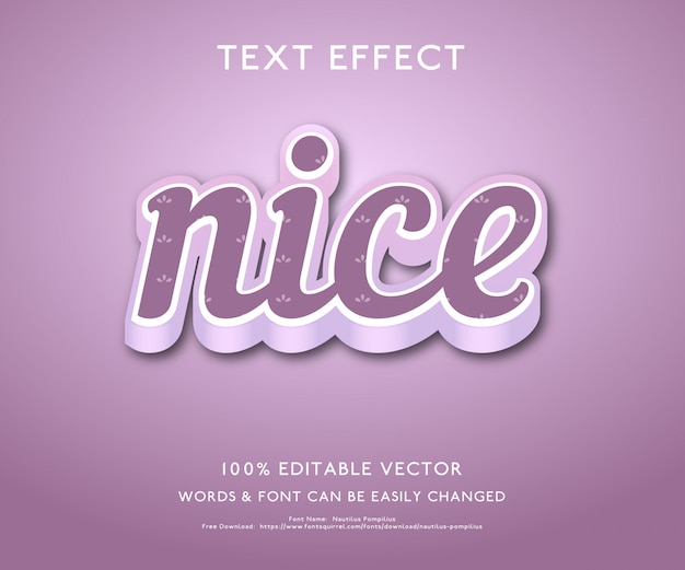 Text effect for nice with bold 3D style premium vector