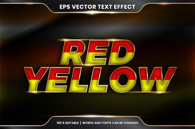 Text effect in  Red yellow words, text effect theme editable colorful color with metal gold color concept