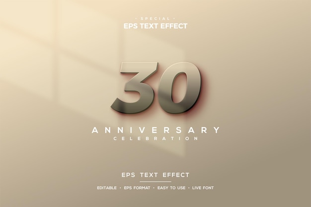 Text effect with 3D numbers exposed to light in 30th anniversary