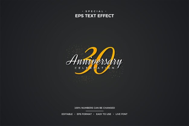 Text effect with elegant gold-colored 30th anniversary numbers.