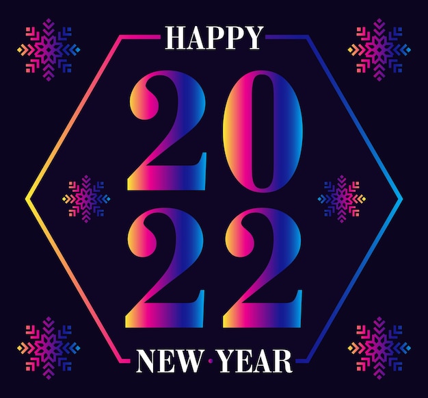 Text Happy New Year 2022 on dark background. Vector, illustration