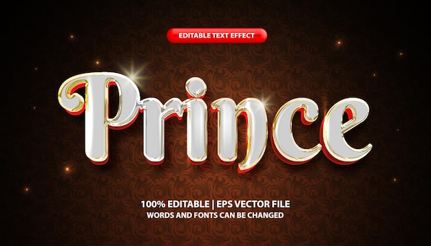 Text prince, editable text effect template, white and gold luxury text style