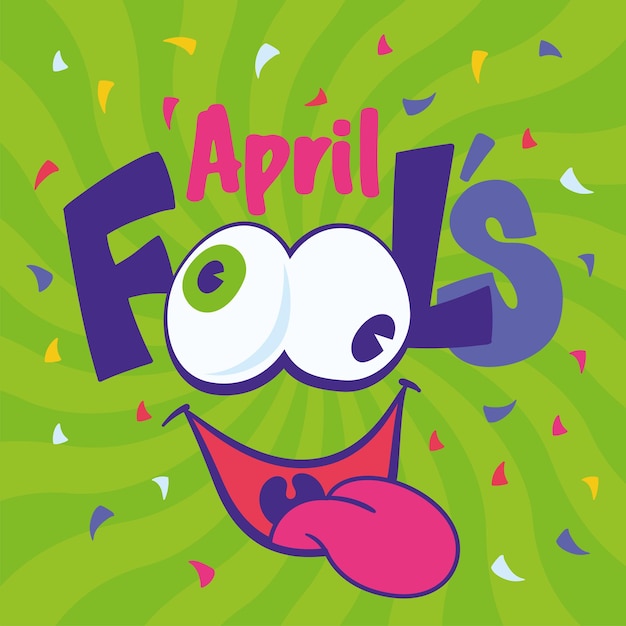 Vector text with a funny face april fool day template vector illustration