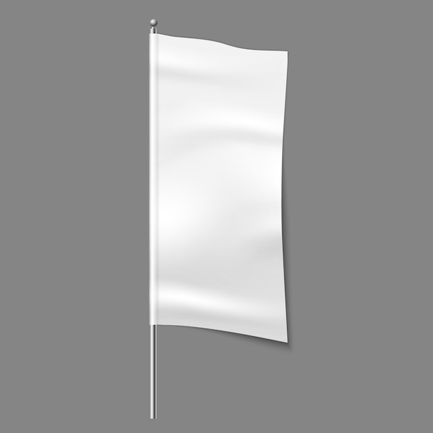 Textile advertising flag. Blank fabric white vertical cloth sign, textile ribbon mockup