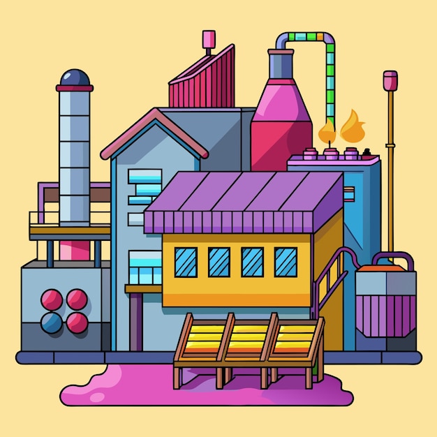 Vector textile dyeing factory building vector graphics for business branding